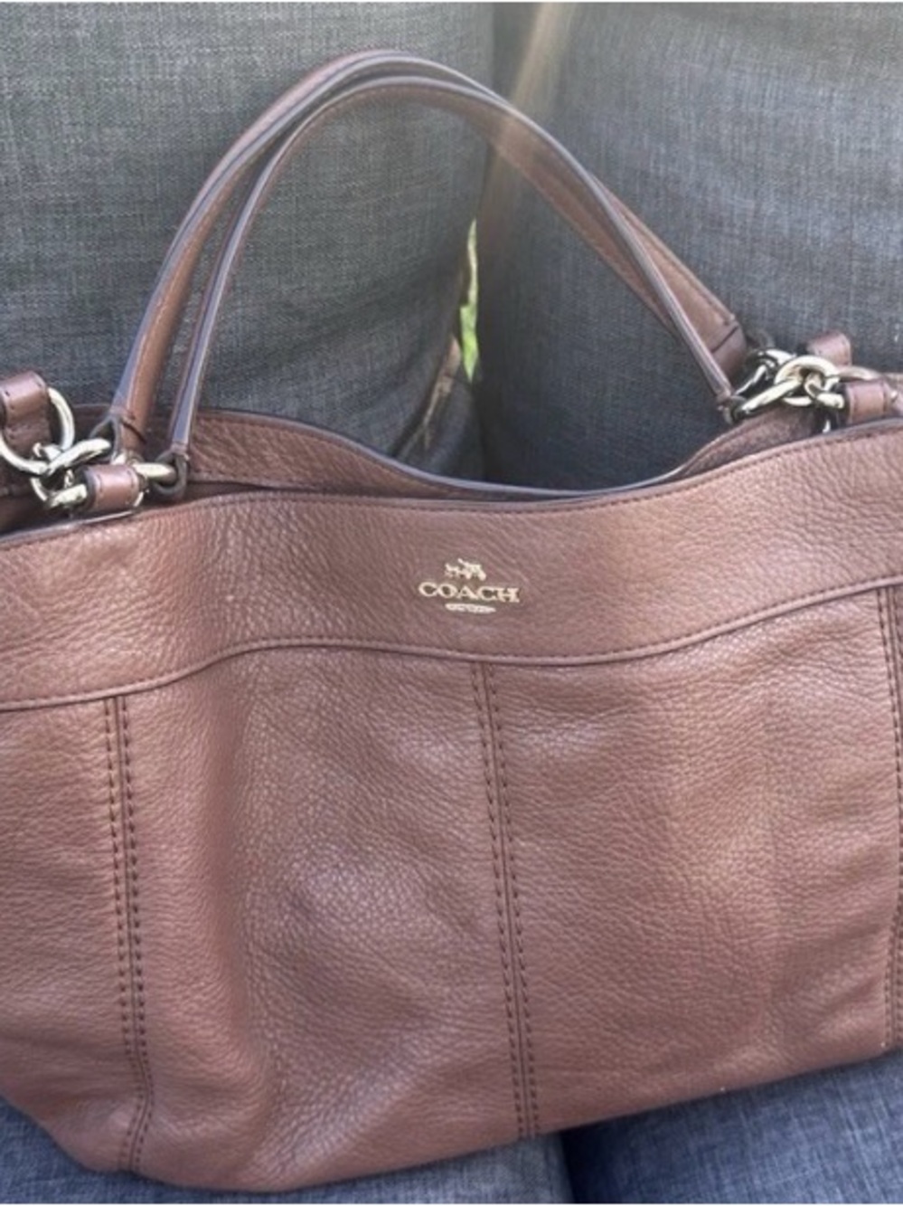 Coach Pebbled Leather Shoulder Bag in Brown with Gold Logo